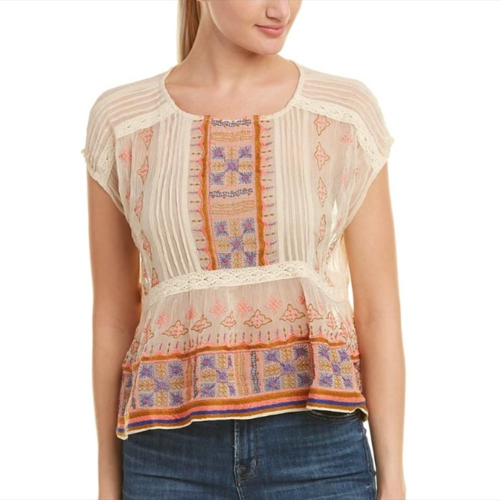 Free People | All Your Feelings | Sheer Blouse | Embroidered | XS